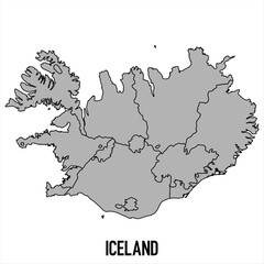 Iceland map in grey style isolated on white background. Vector illustration.