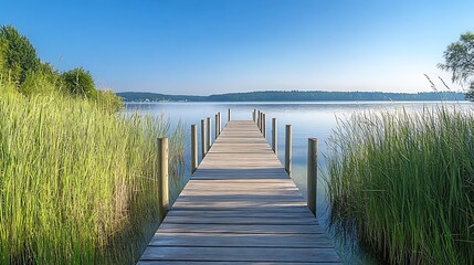 Fototapeta premium Peaceful Lakeside Dock at Dawn