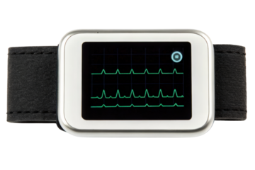Wearable health monitor with heart rate graph isolated with transparent background