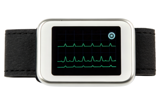 Wearable health monitor with heart rate graph isolated with transparent background