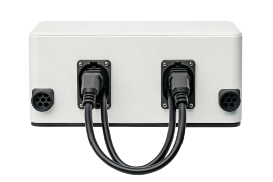 Charging station with plugs for electric vehicles isolated with transparent background