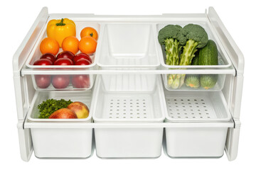 Vegetable organizer with produce for fridge storage isolated with transparent background