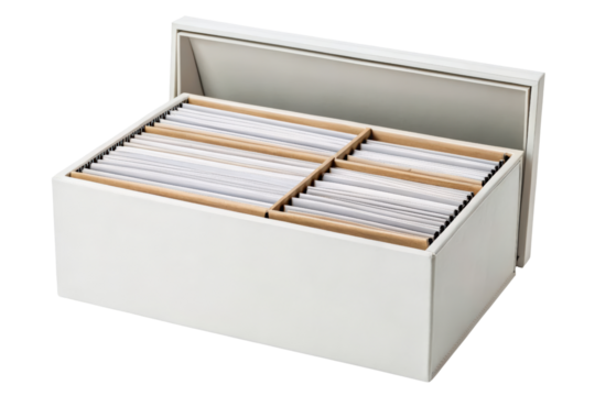 Document box with file folders for office storage isolated with transparent background