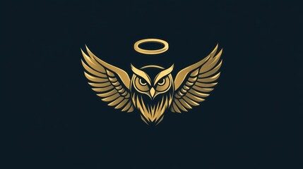 Obraz premium Golden Owl with Halo, Emblem Design