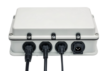 Junction box with cables for electrical connections isolated with transparent background