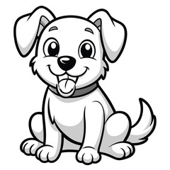 Happy Cartoon Puppy Outline Vector for Kids Coloring Book, Cute Puppy Coloring Page, Dog Outline Vector, Kids Dog Clipart

