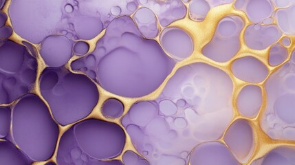 A macro abstract image of foam cells in cosmic purple and gold metallic hues
