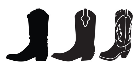 Cowboy boots and western hat, Set of rodeo cowboy Silhouette,Vector illustration. Cowboy boot line art isolated on white background
