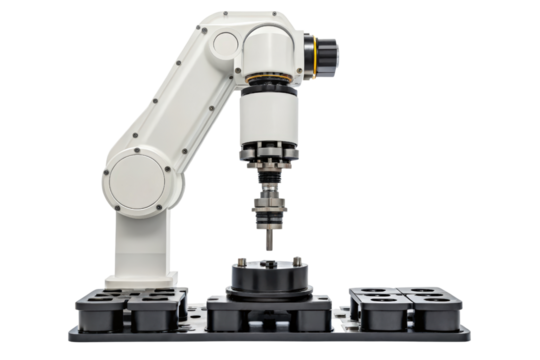 Industrial robot arm for manufacturing isolated with transparent background