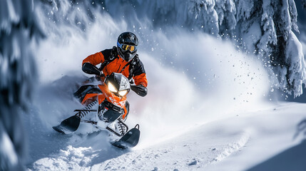 Pro snowmobiler in deep powder drift-2