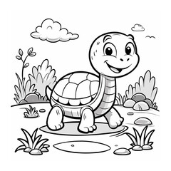 Smiling Baby Turtle Near a Pond – Kids’ Coloring Page, Cute Turtle Coloring Page for  Coloring  book, 
Fun Turtle Sketch for Kids, Simple Turtle Outline Drawing



