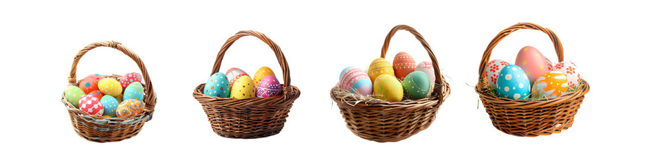 Hand-Painted Easter Eggs in Decorative Baskets