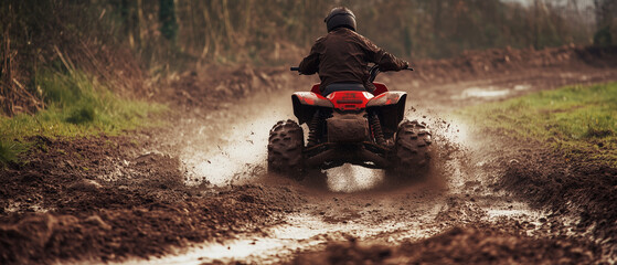Quad bike drifting on a muddy trail-2