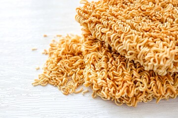 Instant noodles, uncooked instant noodles on white background	