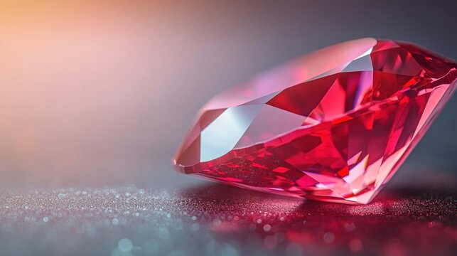 A close-up of a synthetic ruby gemstone with rich red color and sharp edges.