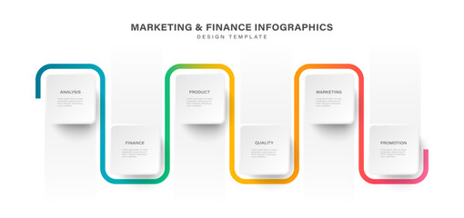 Modern minimalist elegant clean circular 6 steps editable diagram chart infographic design template