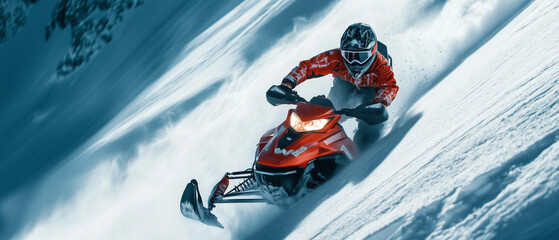 Snowmobile racing down steep slopes-2