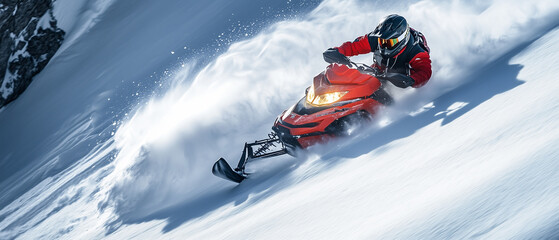 Snowmobile racing down steep slopes-1