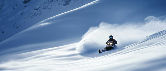 Snowmobiler drifting on deep powder-1