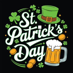 Vintage St Patrick's Day design with beer mug and clover vector illustration