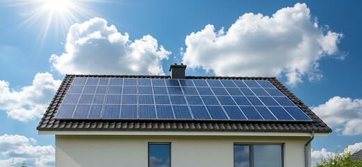 Fototapeta premium Eco-friendly home. Modern house with solar panels for energy