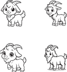Cute Cartoon Goat Illustrations - Set of 4 Adorable Baby Goat Characters