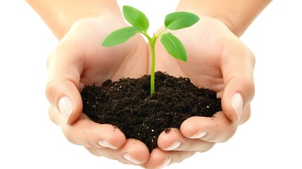 Hands Gently Holding a Young Sprout Emerging from Dark Soil