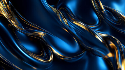 Abstract Metallic Blue and Gold Fluid Texture