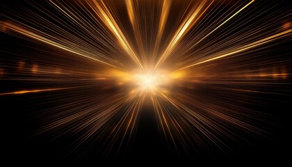 Golden Light Rays on Black. Deep black backdrop with golden rays from center. Elegant & dramatic. Powerful & impactful background.