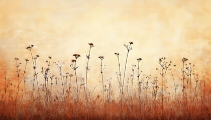 Obraz premium Soft Orange Watercolor Delicate Floral Silhouette on Grunge Gradient Background with Warm Light