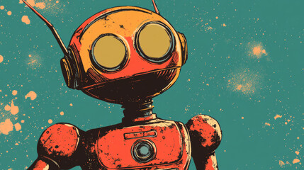 Retro alien space robot face closeup 1960s 1950s style vintage extra terrestrial little green man on another planet nostalgic sci-fi science fiction MCM colored tv show style campy and fun avatar