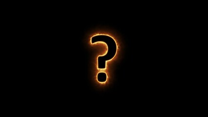 Glowing purple blinking neon question mark on alpha channel background. 4k