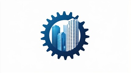 Cityscape in a gear, urban development, business background, conceptual image, for branding or design