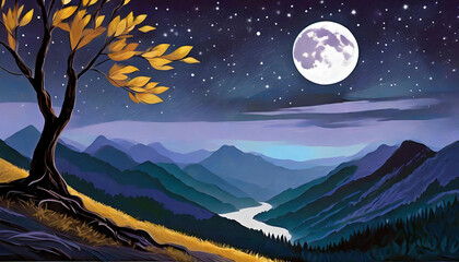 Fototapeta premium The night sky filled with stars and moon, a beautiful natural landscape