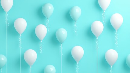 Teal Celebration A Minimalist Pattern of White and Teal Digital Balloons on a Soft Teal Background