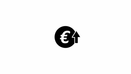 Money increases icon, euro rate increase stretching arrow up icon. glowing concept currency symbol with up arrow 4k