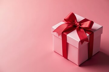 Fototapeta premium Elegant gift box, tied with a vibrant red ribbon , christmas, still life, present