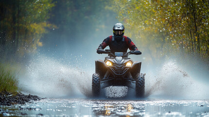 Off-road quad splashing through water-2