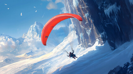 Paraglider diving past icy cliffs-4