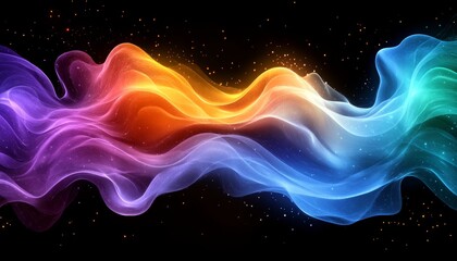 Obraz premium Abstract Colorful Waves of Smoke or Energy Flowing Gracefully on a Black Background with Sparkles