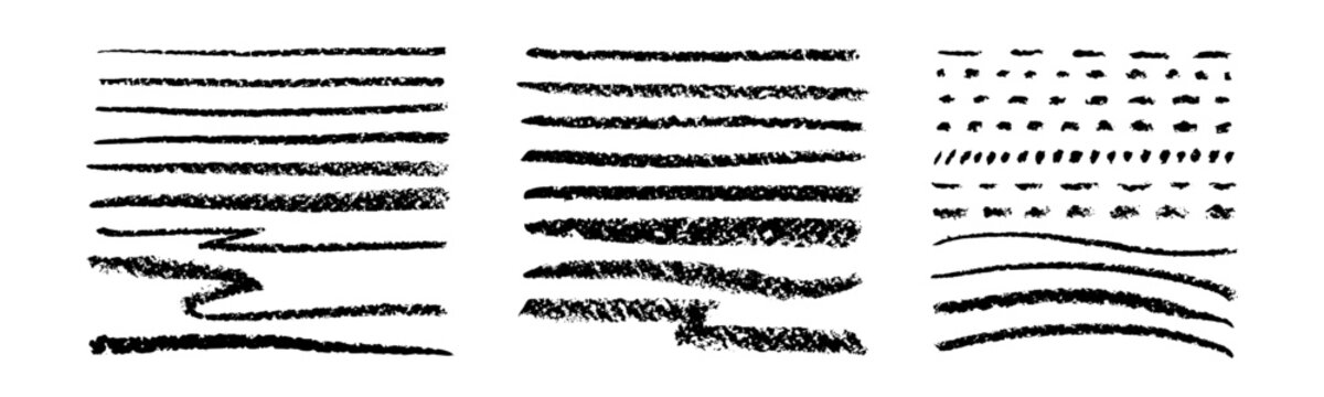 Chalk brush, crayon strips. Vector art texture set