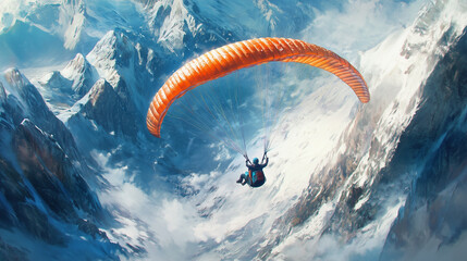 Paraglider diving past icy cliffs-1