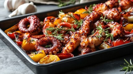 Fototapeta premium Tantalizing fried octopus with crispy skin, paired with