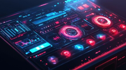 Fototapeta premium Futuristic Digital Control Interface with Vibrant Neon Highlights and Interactive Elements
