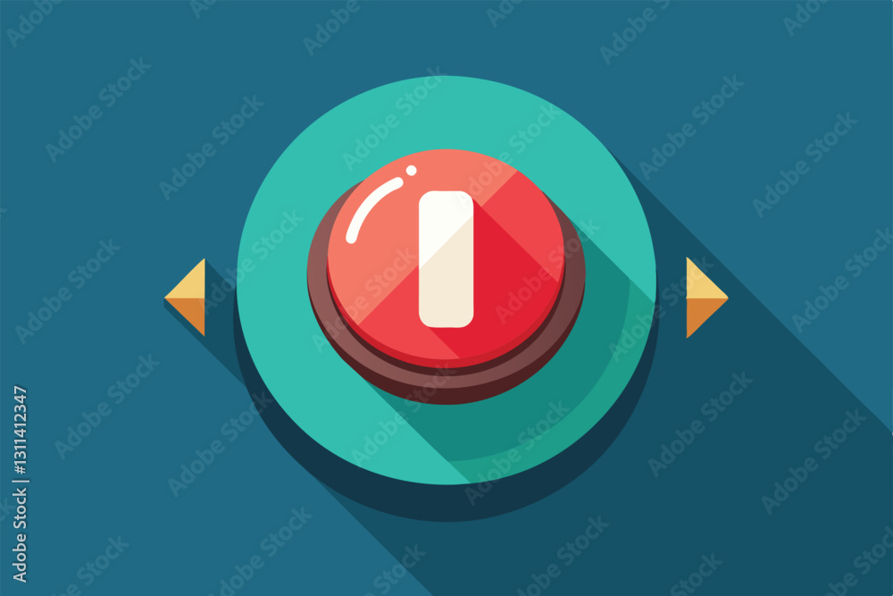 Poster a red circular button with a white pause symbol surrounded by a turquoise circle and arrows for cust