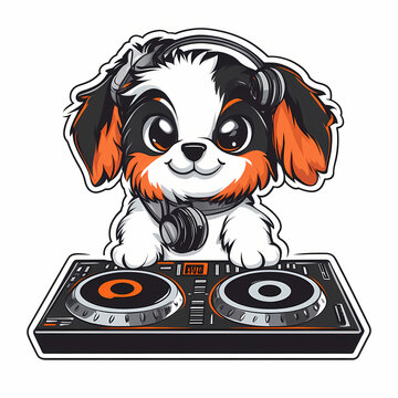Cute dog character mixing music with DJ equipment at a party setup Generative AI