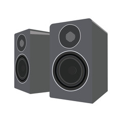 Obraz premium Two grey speakers with black rim placed next to each other on a white background