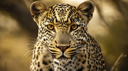 Leopard with sharp amber eyes in focused portrait