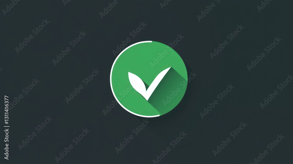 Poster green checkmark icon on dark background. possible use user interface design, app design