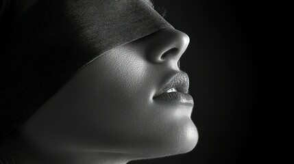 Close-up portrait of a woman with a blindfold